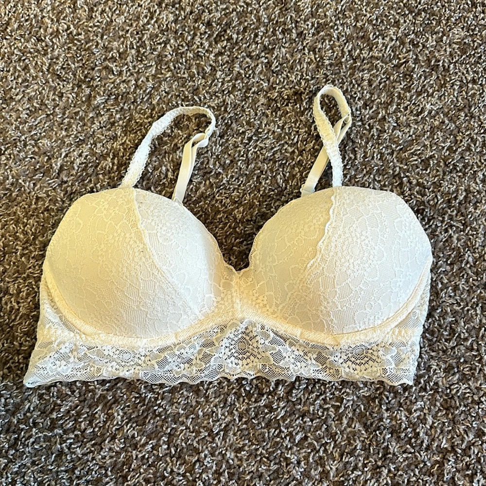 PINK white lace push up bralette
